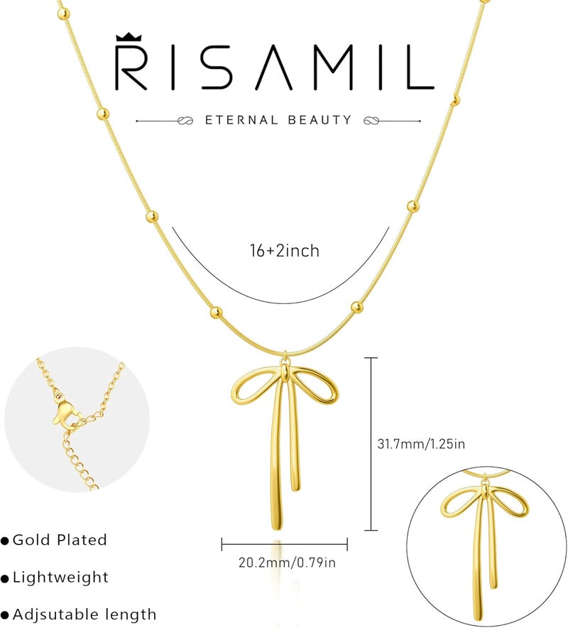 Risamil Store 14K Gold Plated Necklace for Women - Bow Necklace - Dainty Necklace Cute Small Tiny Bow Pendant Choker Chain Necklace Trendy Necklaces for Women Jewelry Gift - Image 5
